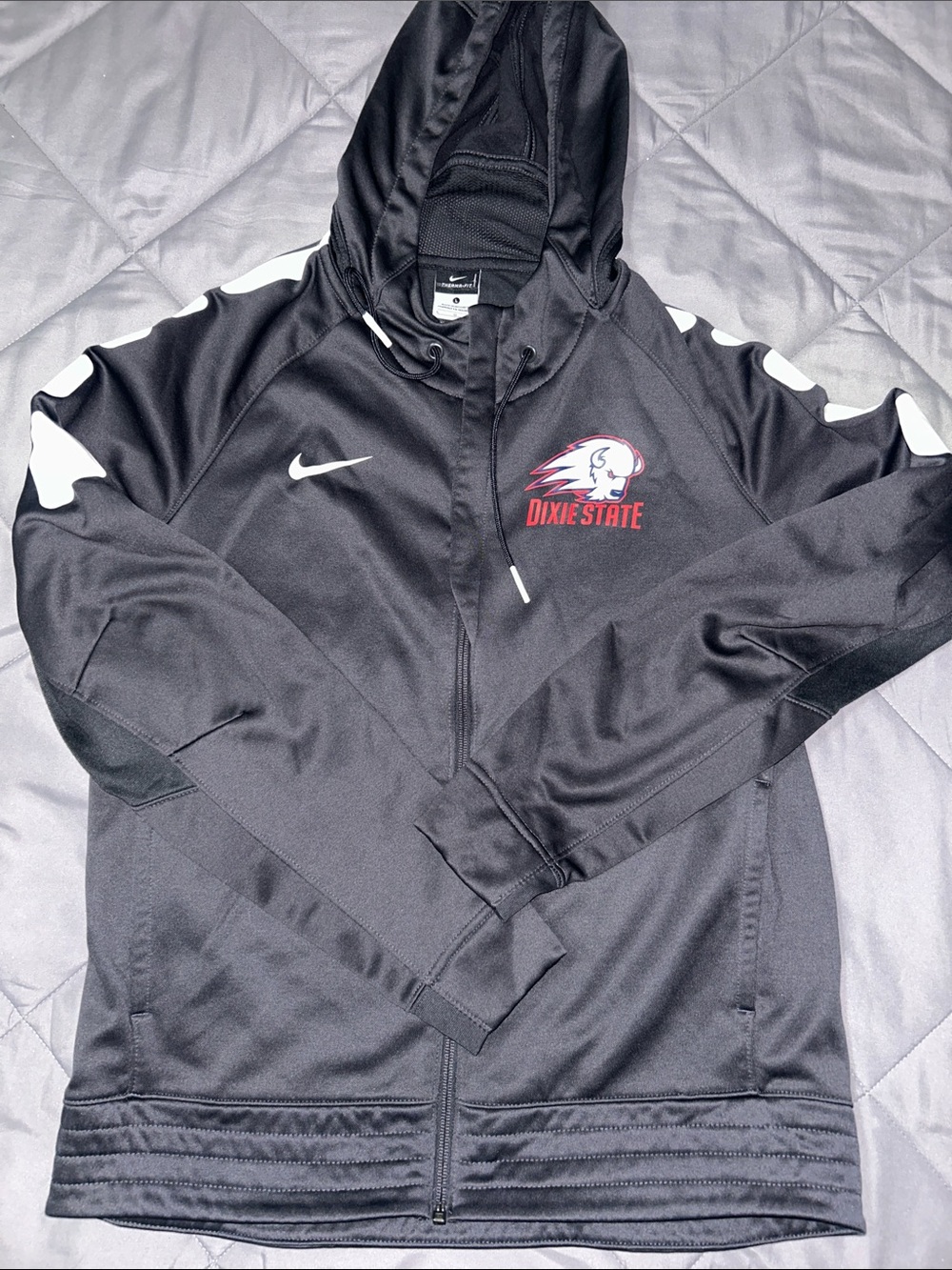 Nike Black Hooded Zip Jacket with White Accents